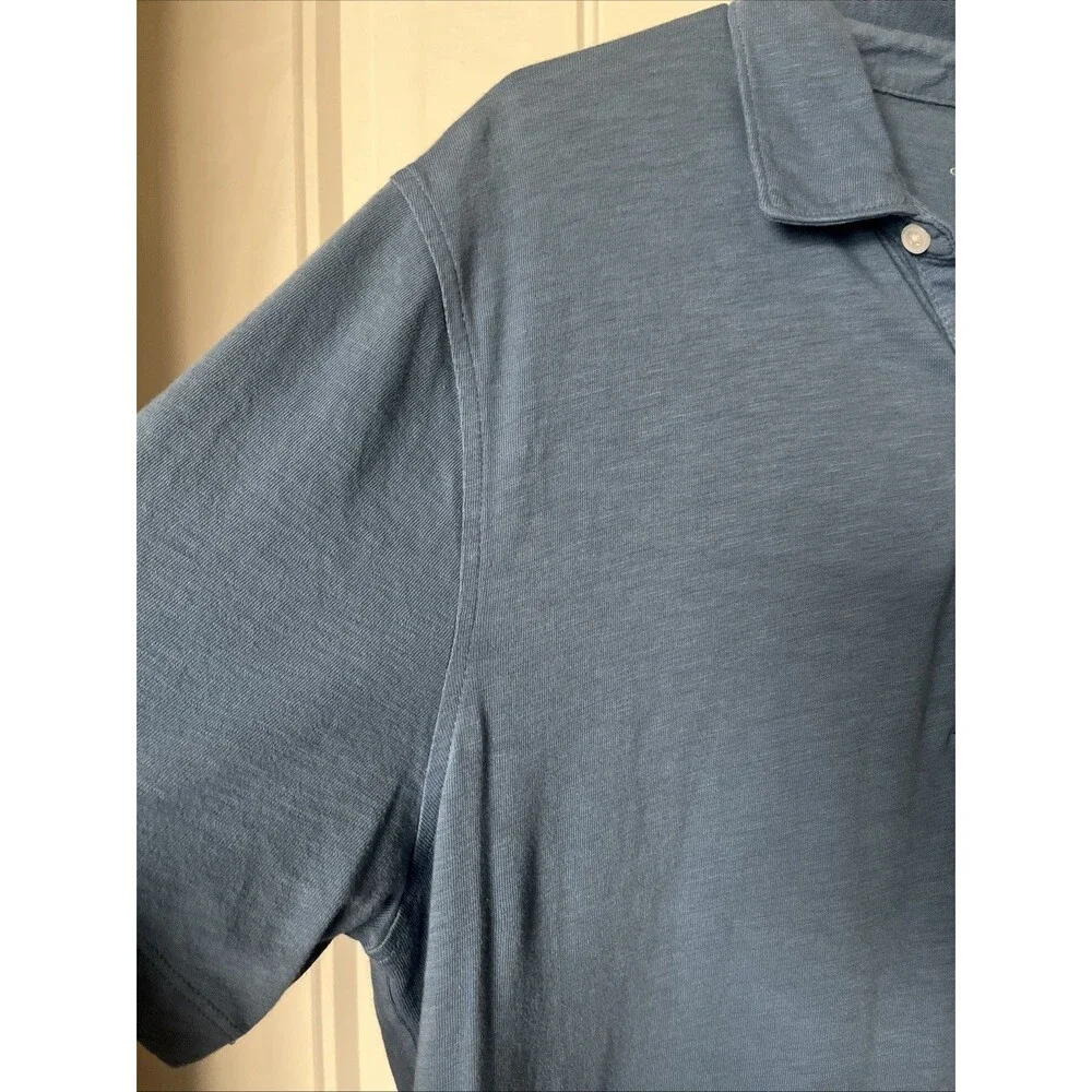 J Crew Garment Dyed Polo Shirt Men Large Blue Slub Knit Good Cotton Pocket Prep